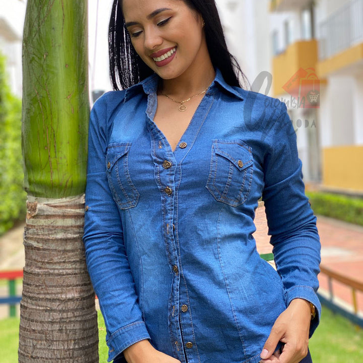 Camisa jeans mujer clásica