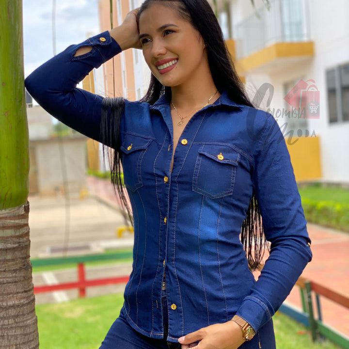 Camisa jeans mujer clásica